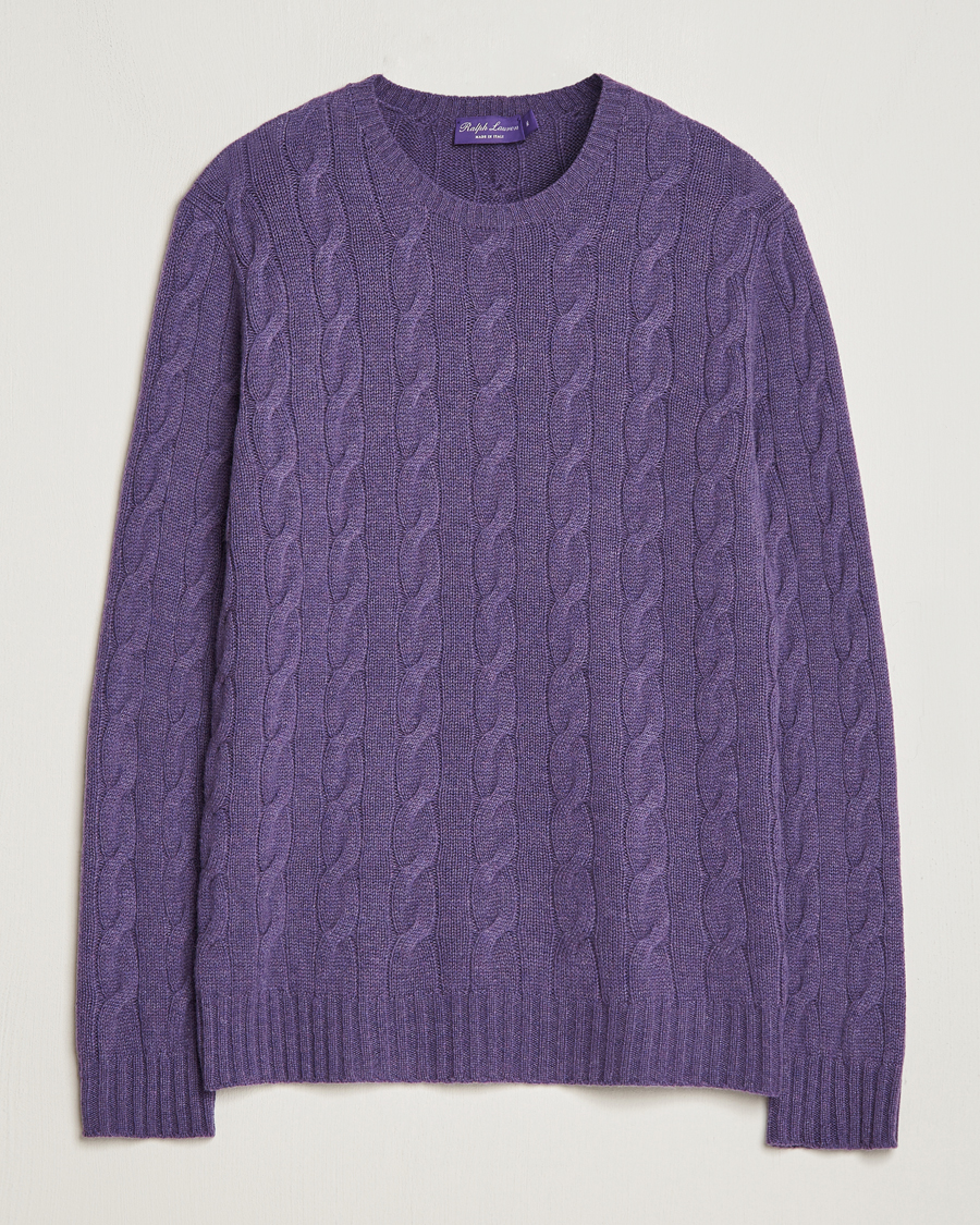 Men | Sweaters & Knitwear | Ralph Lauren Purple Label | Cashmere Cable Sweater Purple Melange
