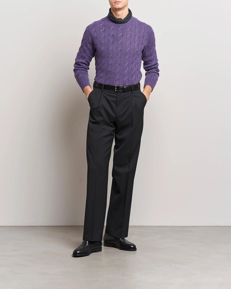Men | Sweaters & Knitwear | Ralph Lauren Purple Label | Cashmere Cable Sweater Purple Melange