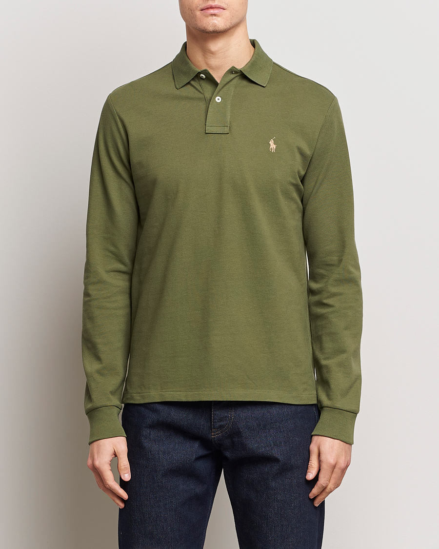 Men | Long Sleeve Polo Shirts | Polo Ralph Lauren | Custom Slim Fit Long Sleeve Polo Dark Sage