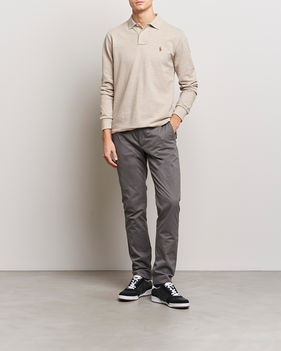 Men | Sweaters & Knitwear | Polo Ralph Lauren | Custom Slim Fit Long Sleeve Polo Beige Heather
