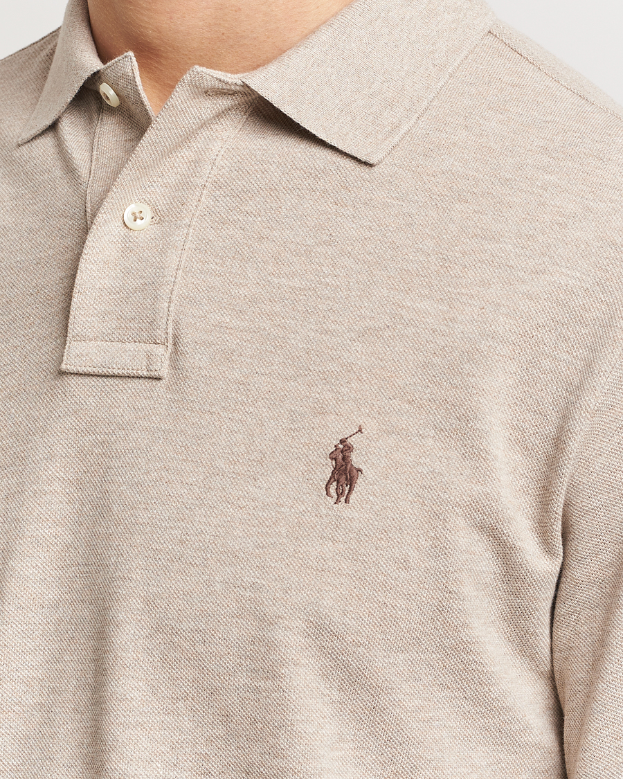 Men | Sweaters & Knitwear | Polo Ralph Lauren | Custom Slim Fit Long Sleeve Polo Beige Heather