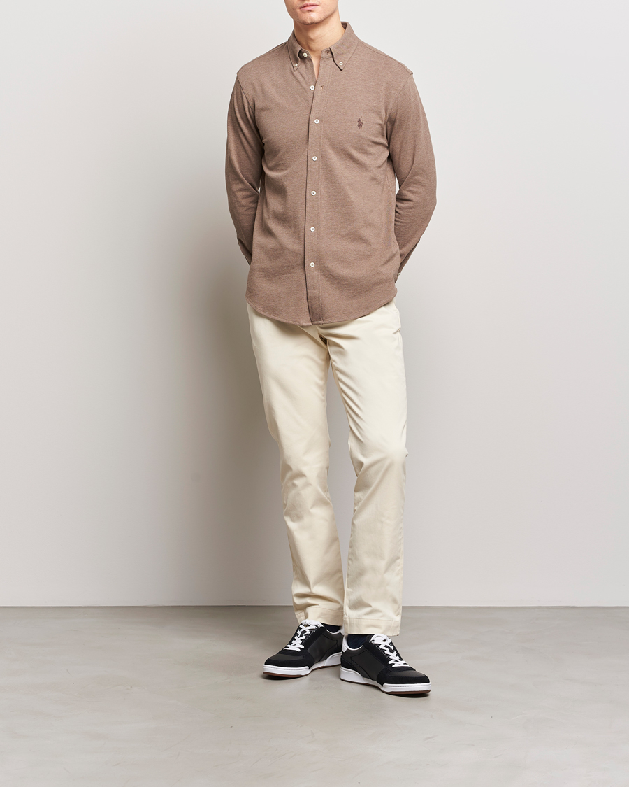 Men | Shirts | Polo Ralph Lauren | Slim Fit Featherweight Mesh Shirt Dark Taupe Heather