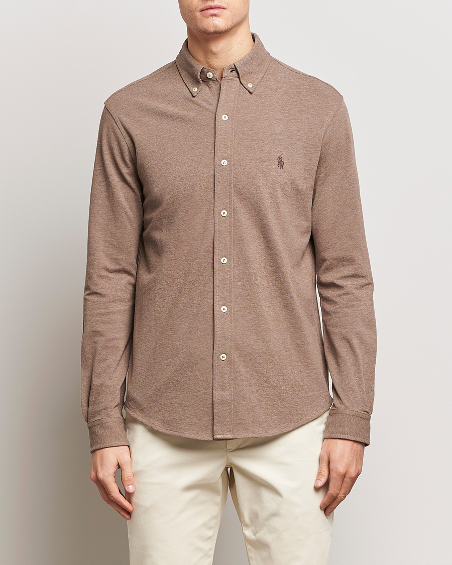 Polo Ralph Lauren Slim Fit Featherweight Mesh Shirt Dark Taupe Heather at C Polo Ralph Lauren Slim Fit Featherweight Mesh Shirt Dark Taupe Heather at C