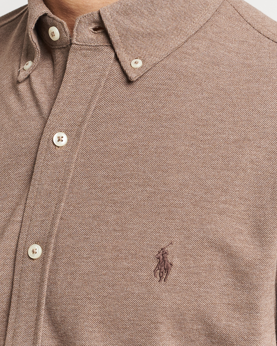 Men | Shirts | Polo Ralph Lauren | Slim Fit Featherweight Mesh Shirt Dark Taupe Heather