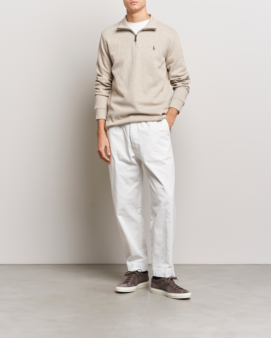 Men | Sweaters & Knitwear | Polo Ralph Lauren | Double Knit Jaquard Half Zip Sweater Beige Heather