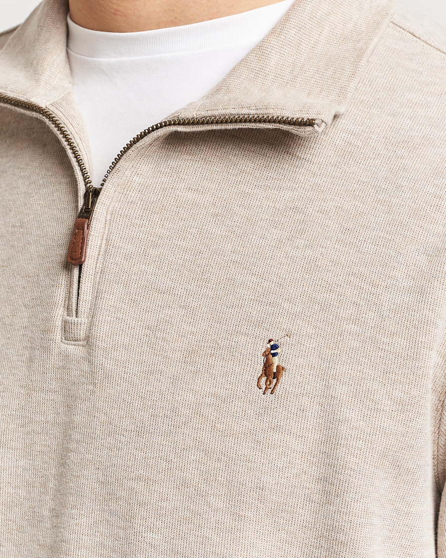 Men | Sweaters & Knitwear | Polo Ralph Lauren | Double Knit Jaquard Half Zip Sweater Beige Heather
