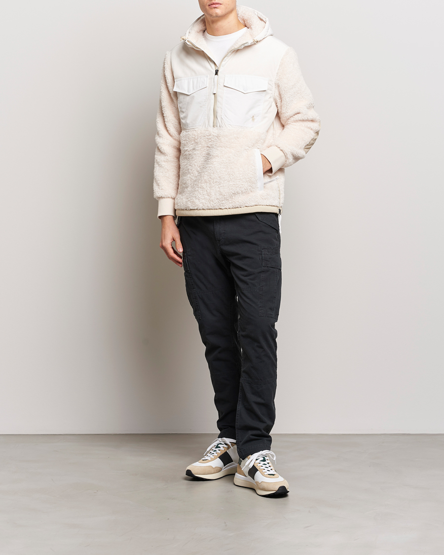 Men | Sweaters & Knitwear | Polo Ralph Lauren | Curly Sherpa/Nylon Half Zip Hoodie Cream Multi