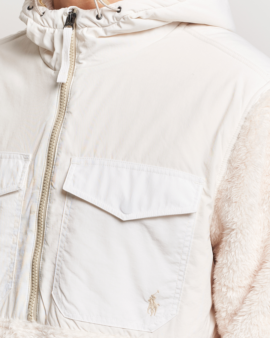 Men | Sweaters & Knitwear | Polo Ralph Lauren | Curly Sherpa/Nylon Half Zip Hoodie Cream Multi