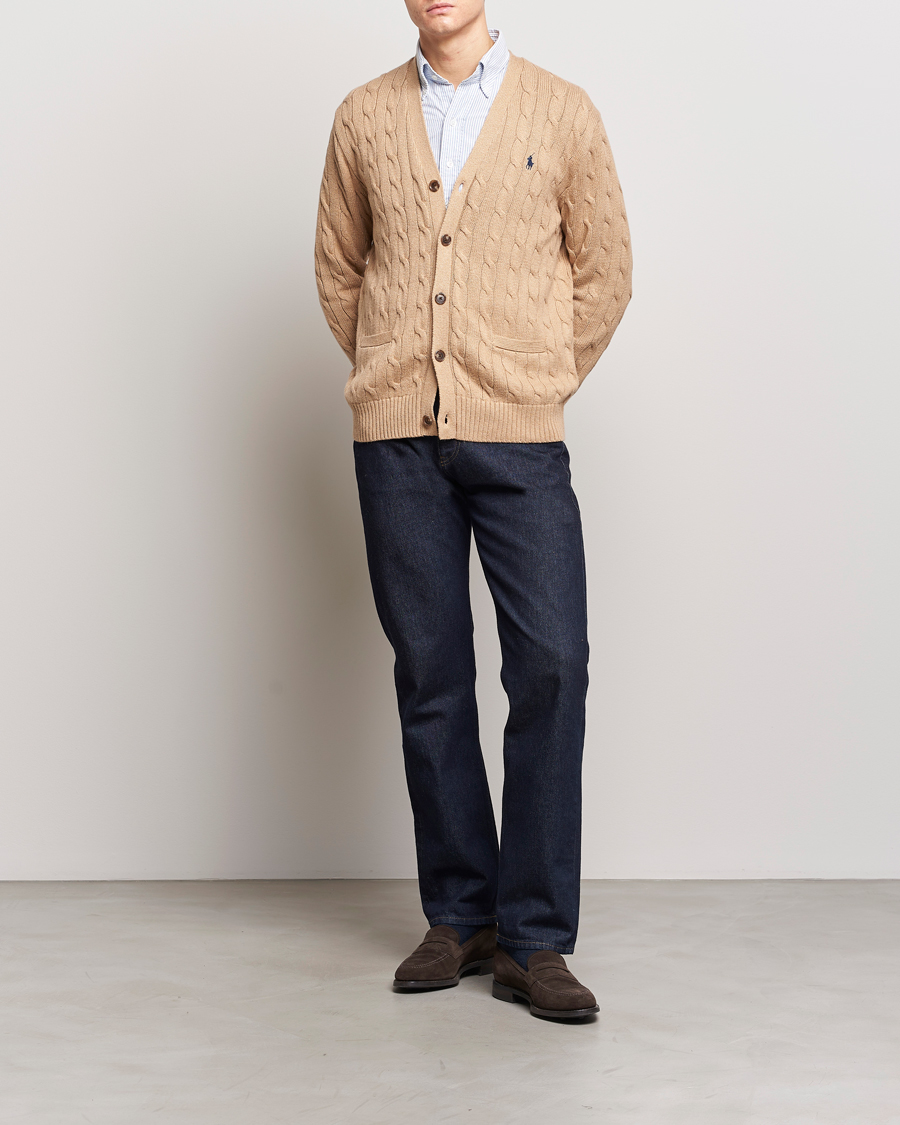 Men | Sweaters & Knitwear | Polo Ralph Lauren | Cotton Cable Cardigan Camel Melange