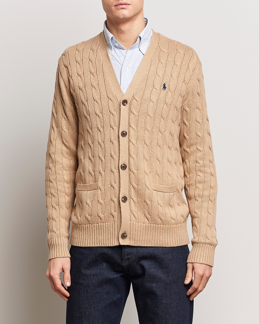 Men | Sweaters & Knitwear | Polo Ralph Lauren | Cotton Cable Cardigan Camel Melange