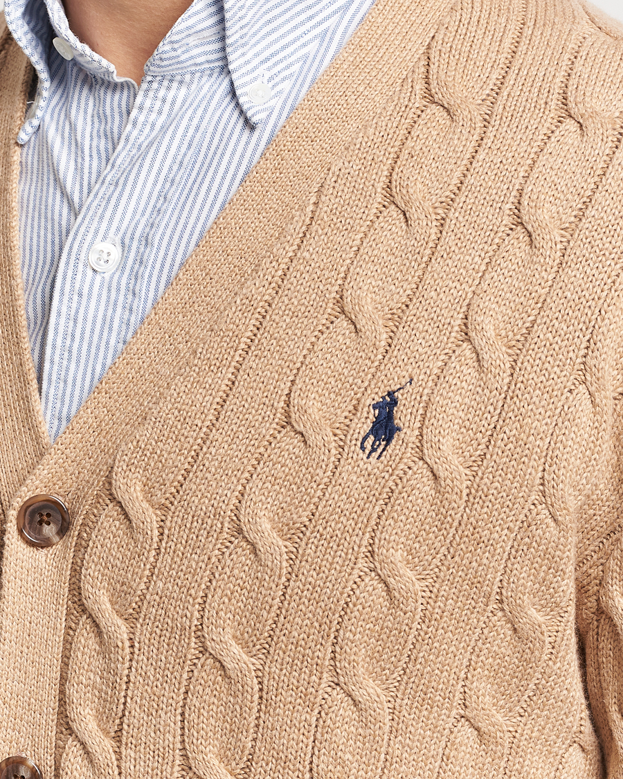 Men | Sweaters & Knitwear | Polo Ralph Lauren | Cotton Cable Cardigan Camel Melange