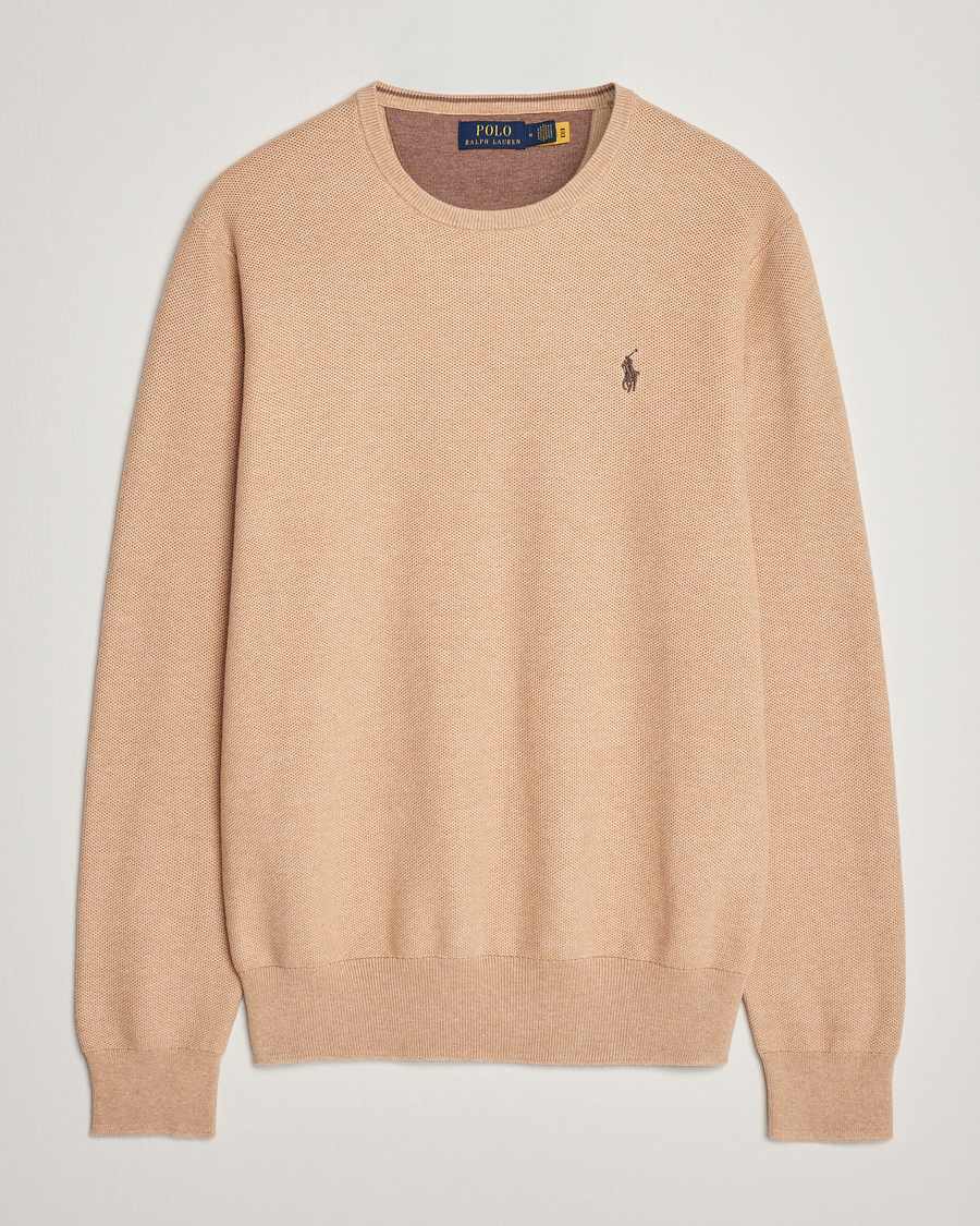 Men | Sweaters & Knitwear | Polo Ralph Lauren | Textured Cotton Crew Neck Sweater Camel Melange