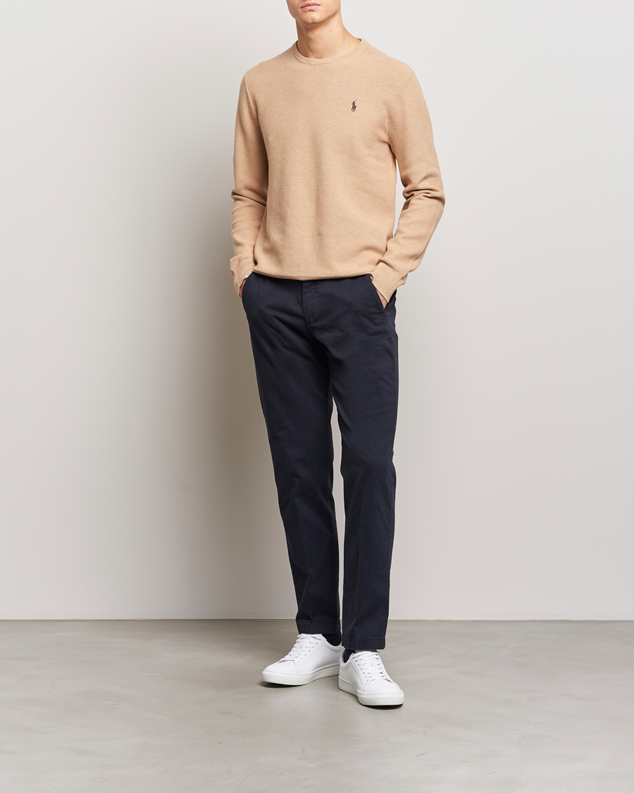 Men | Sweaters & Knitwear | Polo Ralph Lauren | Textured Cotton Crew Neck Sweater Camel Melange
