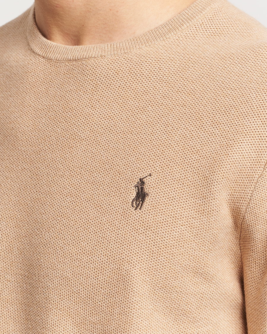 Men | Sweaters & Knitwear | Polo Ralph Lauren | Textured Cotton Crew Neck Sweater Camel Melange