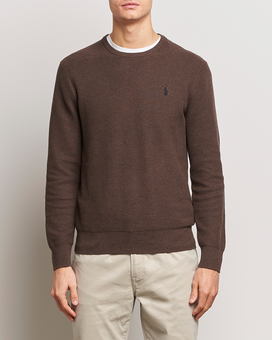 Men |  | Polo Ralph Lauren | Textured Cotton Crew Neck Sweater Spa Brown Heather