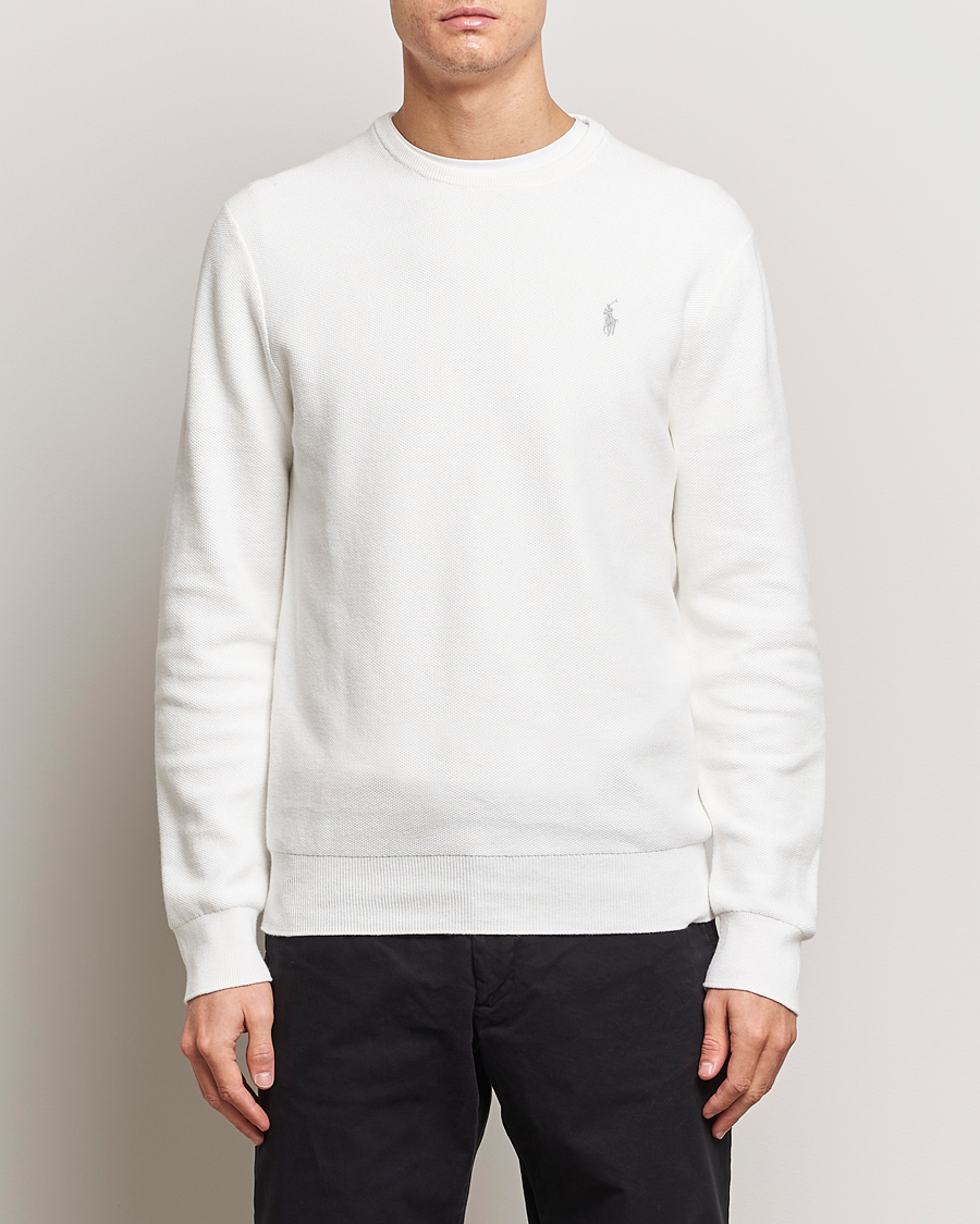 Men | Knitted Jumpers | Polo Ralph Lauren | Textured Cotton Crew Neck Sweater Deckwash White
