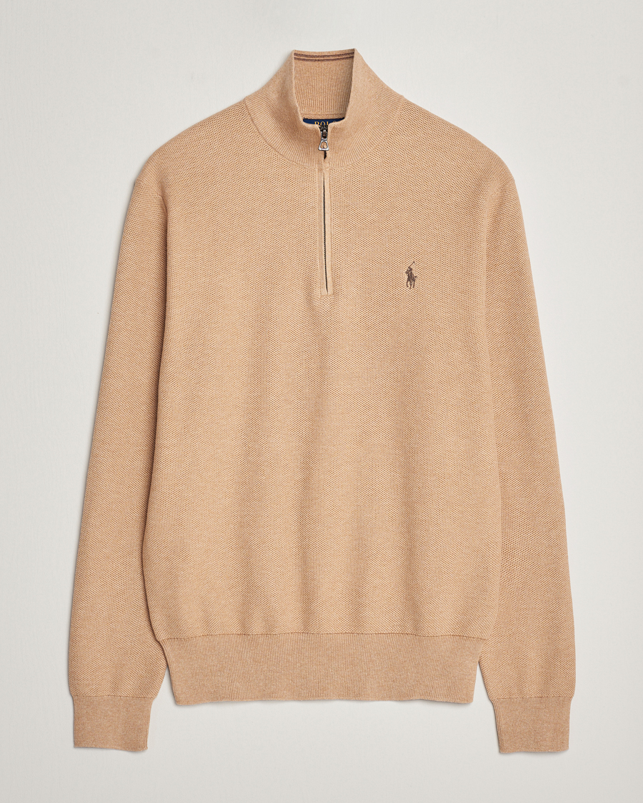 Men | Sweaters & Knitwear | Polo Ralph Lauren | Textured Half-Zip Camel Melange