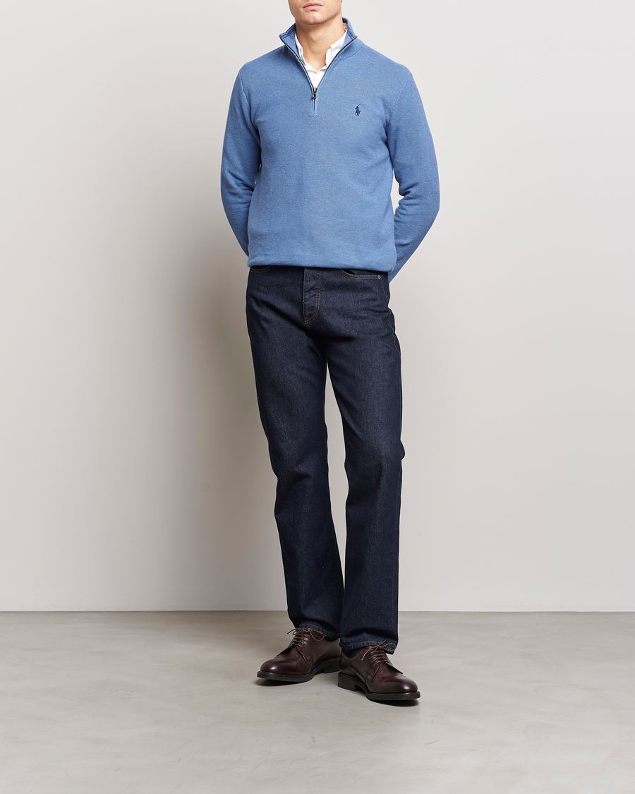 Men | Sweaters & Knitwear | Polo Ralph Lauren | Textured Half-Zip Blue Heather
