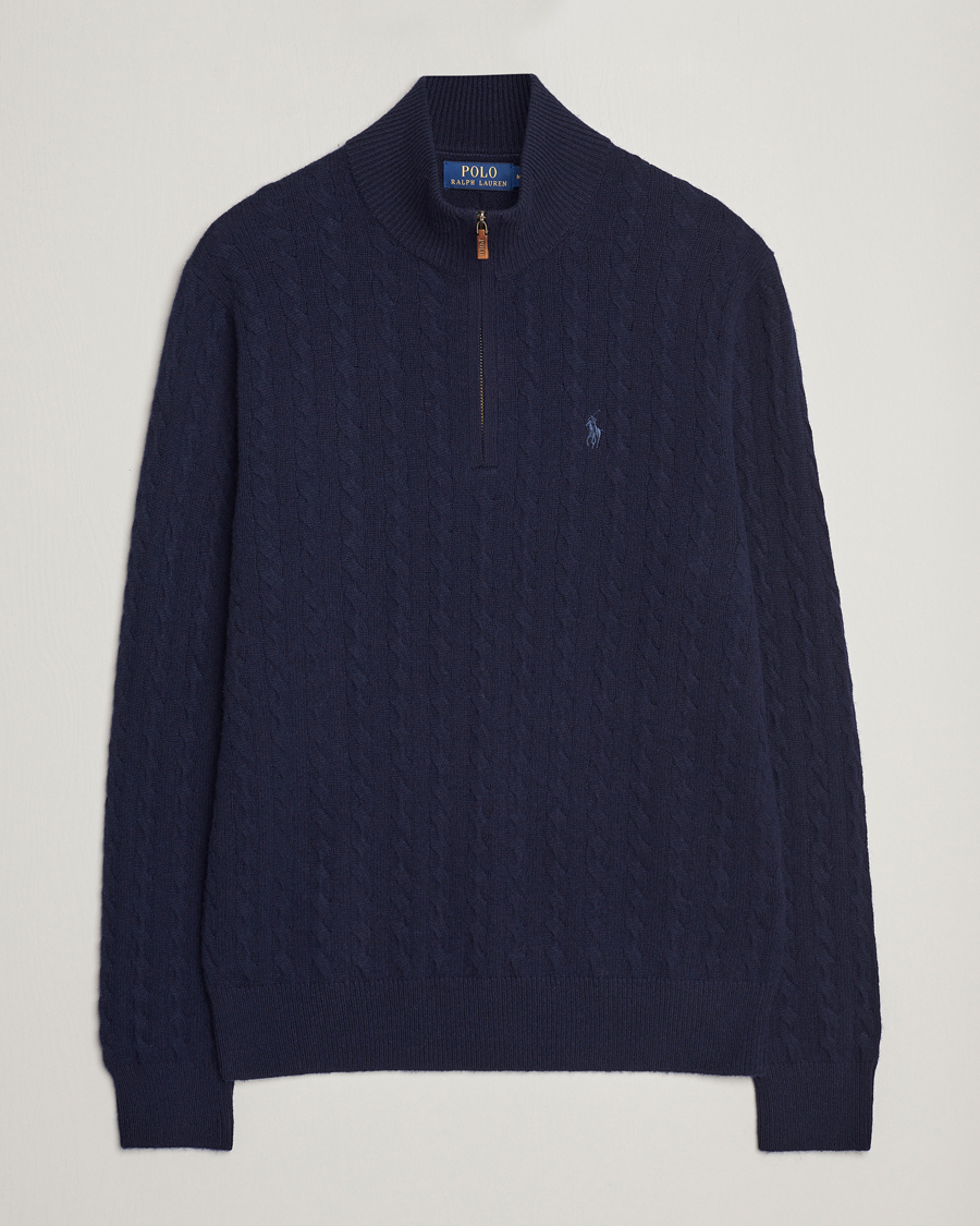 Men | Sweaters & Knitwear | Polo Ralph Lauren | Wool/Cotton Cable Half-Zip Hunter Navy