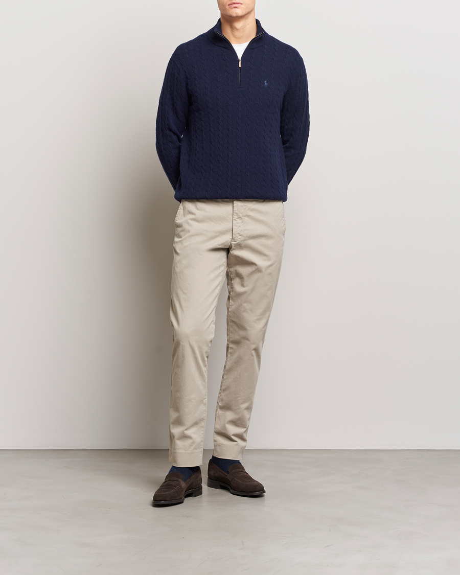 Men | Sweaters & Knitwear | Polo Ralph Lauren | Wool/Cotton Cable Half-Zip Hunter Navy