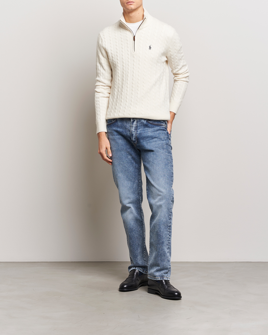 Men | Sweaters & Knitwear | Polo Ralph Lauren | Wool/Cotton Cable Half-Zip Andover Cream