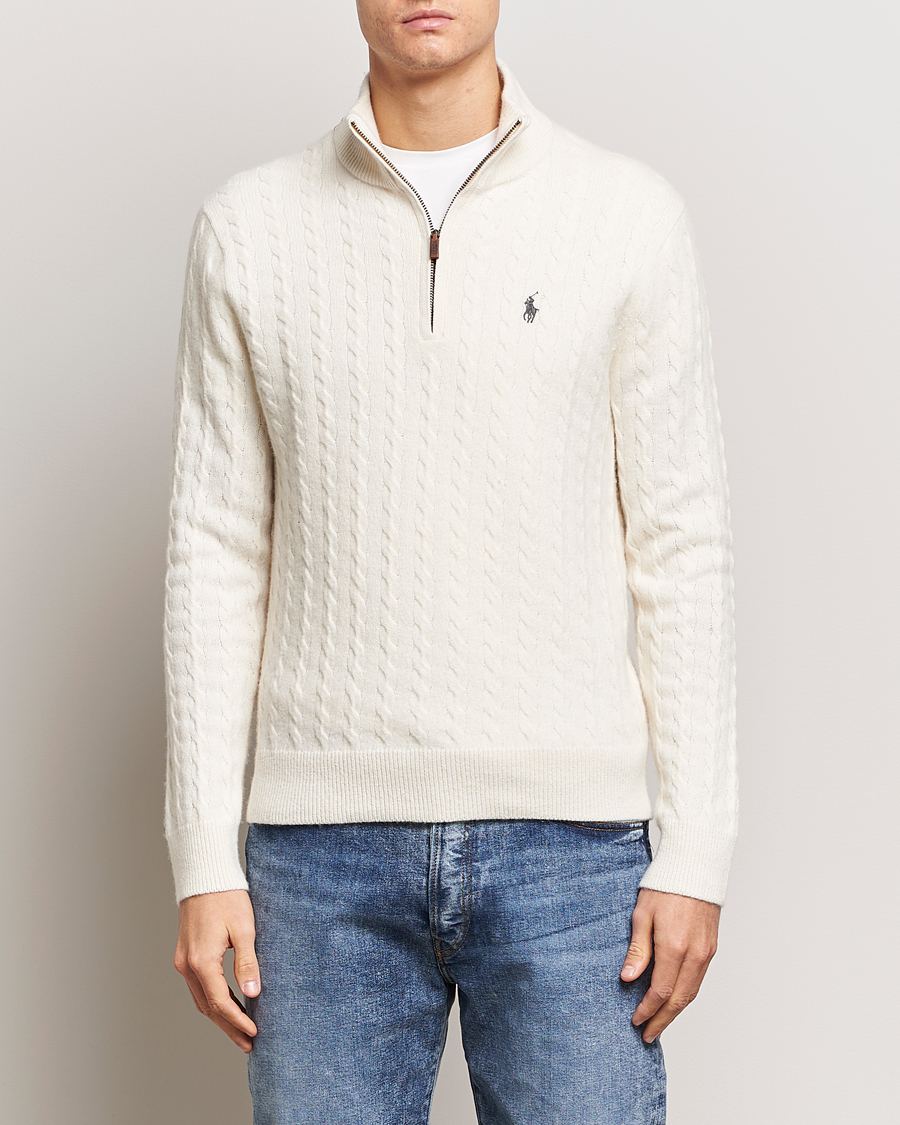 Men | Sweaters & Knitwear | Polo Ralph Lauren | Wool/Cotton Cable Half-Zip Andover Cream