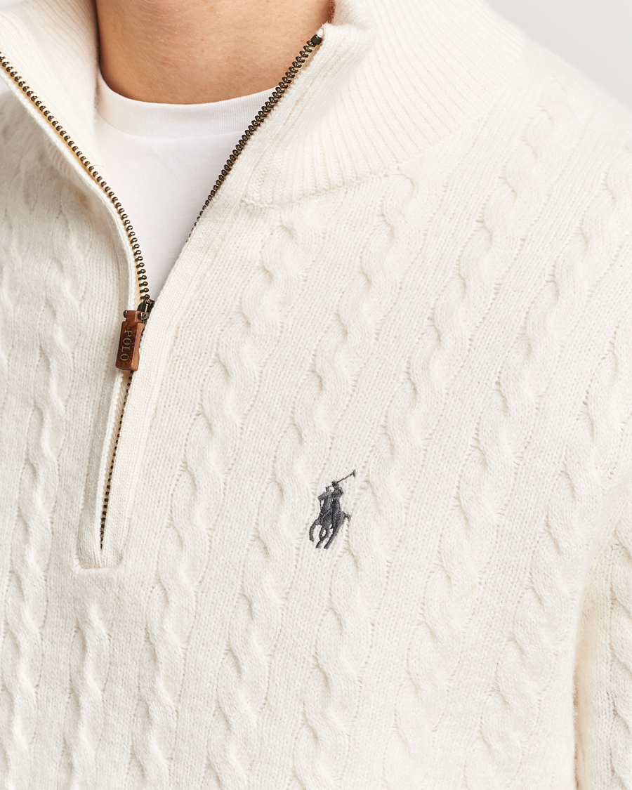 Men | Sweaters & Knitwear | Polo Ralph Lauren | Wool/Cotton Cable Half-Zip Andover Cream