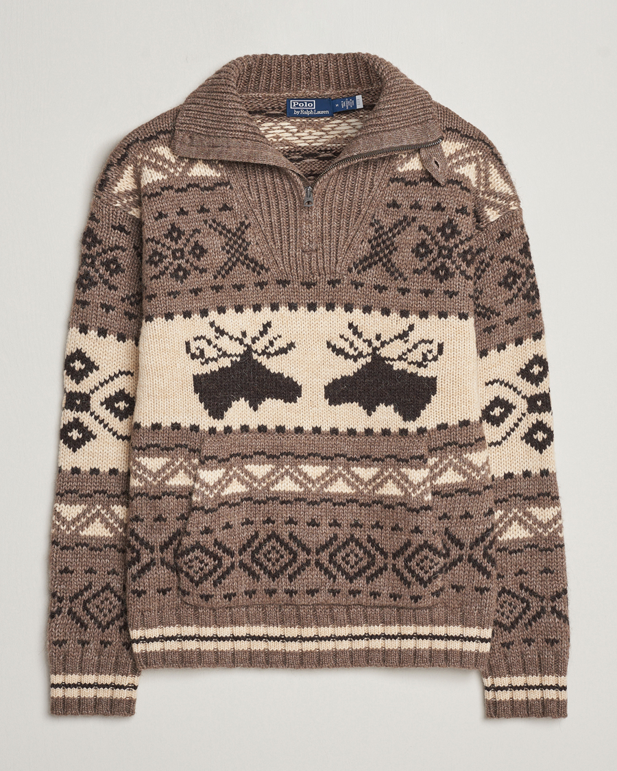 Men | Sweaters & Knitwear | Polo Ralph Lauren | Wool Knitted Half-Zip Sweater Medium Brown