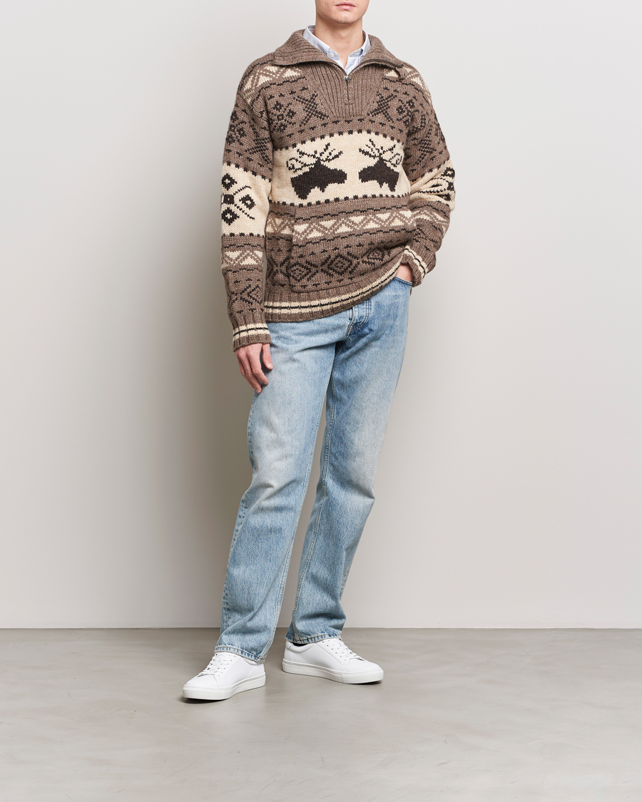 Men | Sweaters & Knitwear | Polo Ralph Lauren | Wool Knitted Half-Zip Sweater Medium Brown