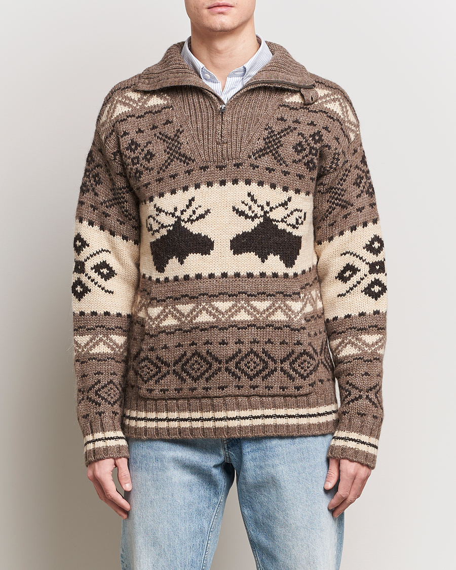 Men |  | Polo Ralph Lauren | Wool Knitted Half-Zip Sweater Medium Brown