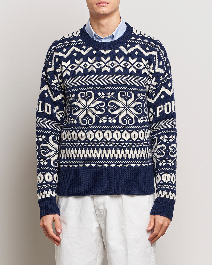 Men | Ralph Lauren Holiday Dressing | Polo Ralph Lauren | Wool Knitted Snowflake Crew Neck Bright Navy