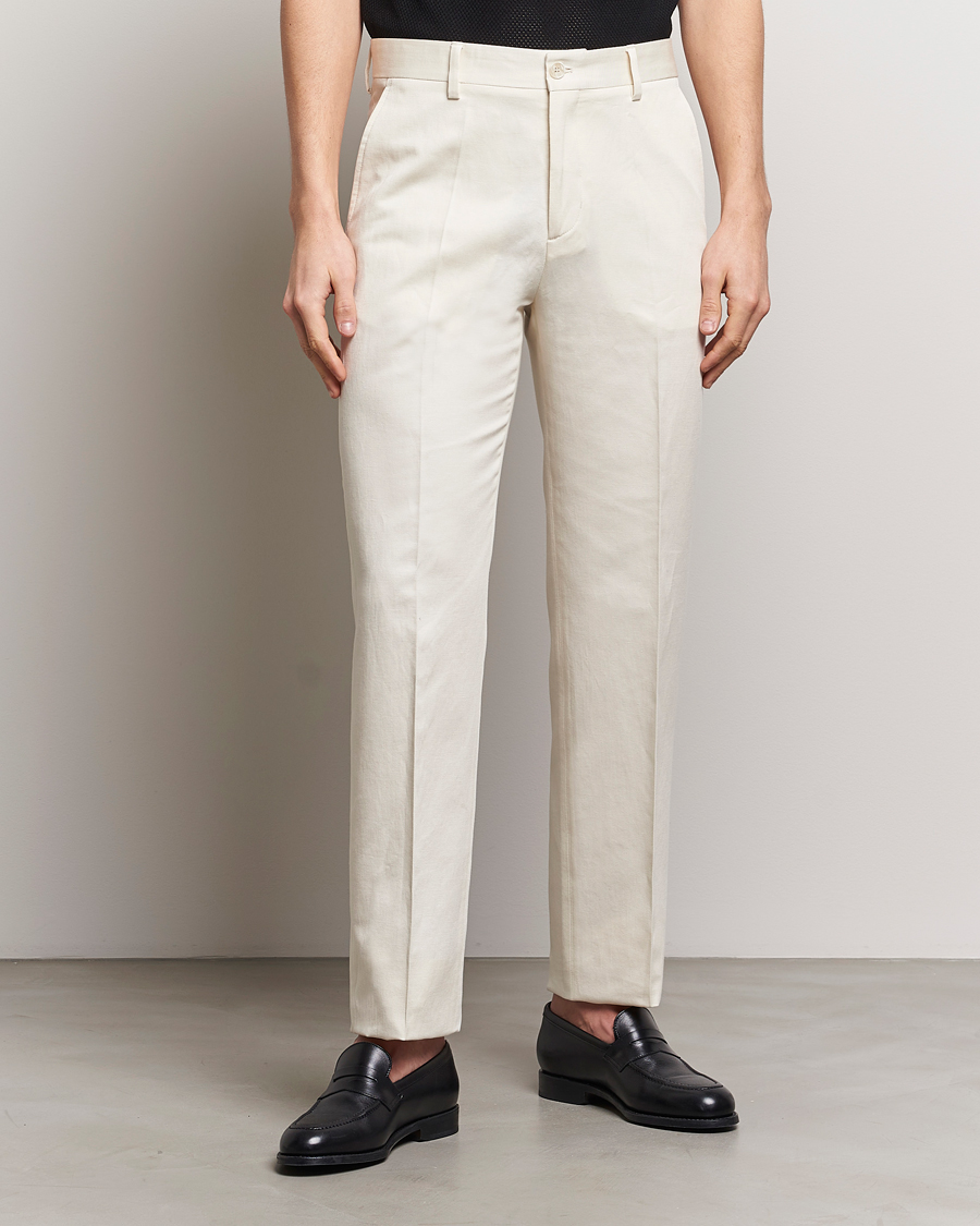 Men | Trousers | Filippa K | Straight Linen Trousers Bone White