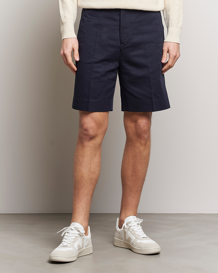 Men | Chino Shorts | Filippa K | Cotton/Linen Shorts Navy