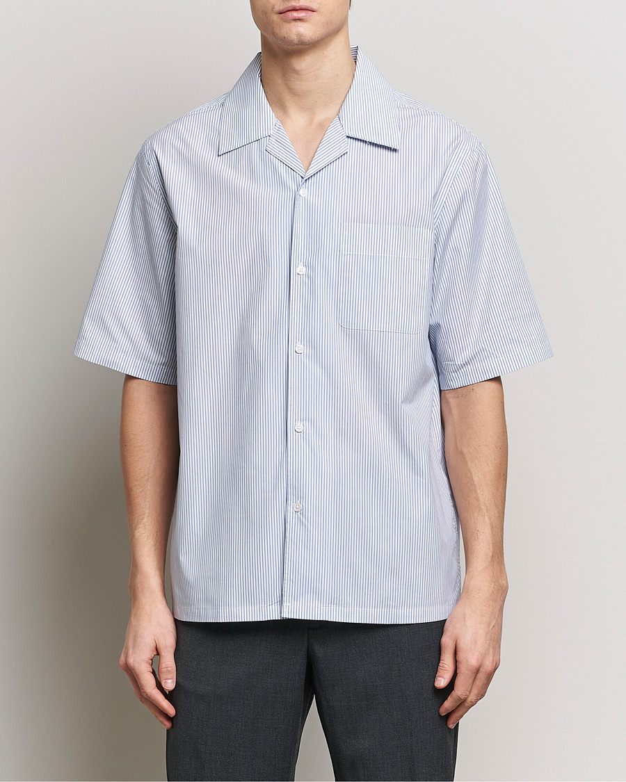 Men | Shirts | Filippa K | Striped Short Sleeve Resort Shirt Blue/White