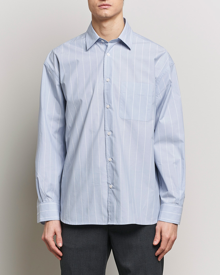 Men | Personal Classics | Filippa K | Striped Poplin Shirt Faded Blue/White