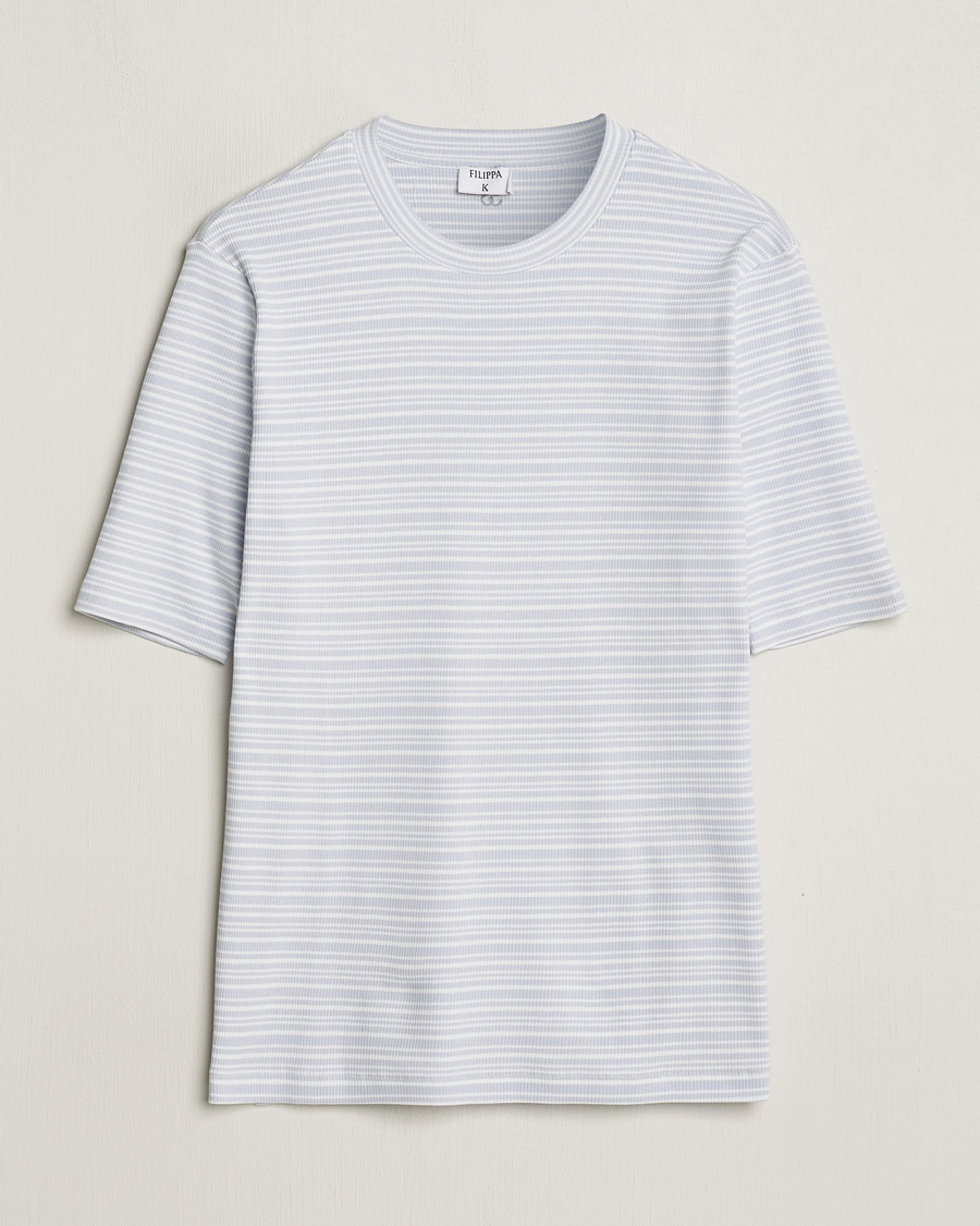 Men | T-Shirts | Filippa K | Striped Rib T-Shirt Mist Blue/White