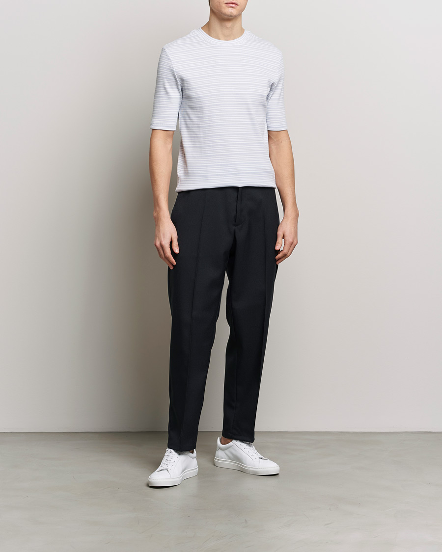 Men | T-Shirts | Filippa K | Striped Rib T-Shirt Mist Blue/White