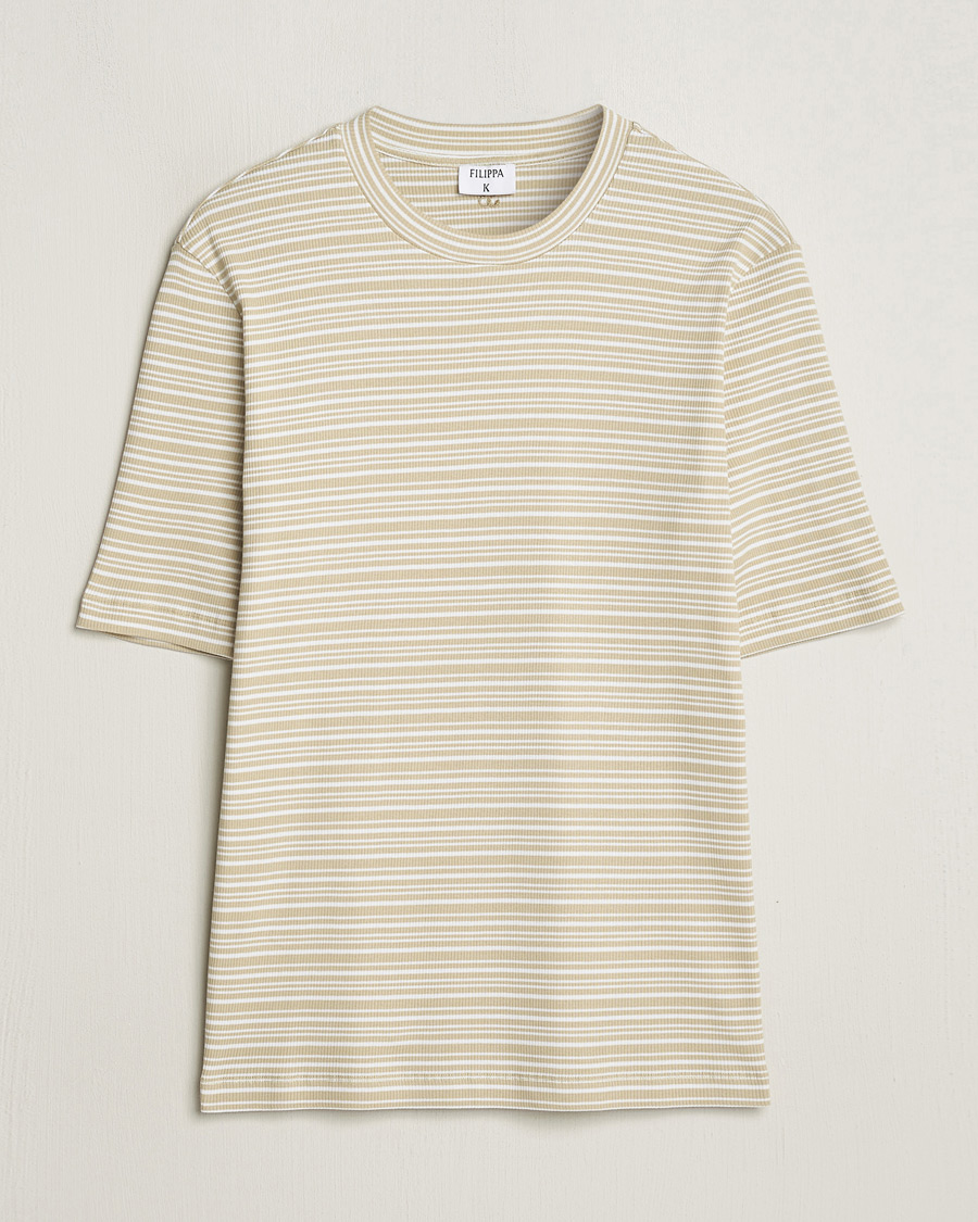 Men | T-Shirts | Filippa K | Striped Rib T-Shirt Dark Yellow/White