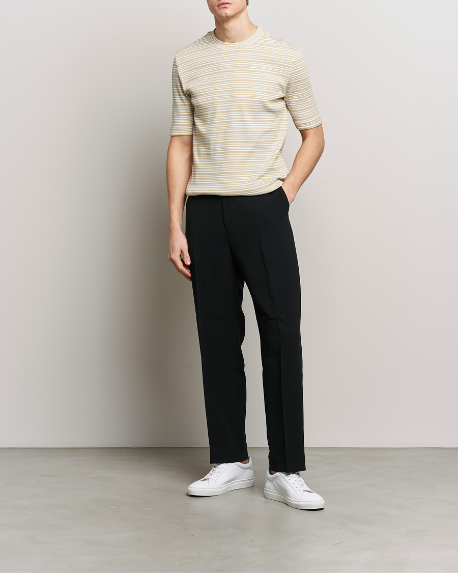 Men | T-Shirts | Filippa K | Striped Rib T-Shirt Dark Yellow/White