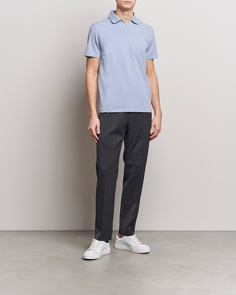 Men | Polo Shirts | Filippa K | Soft Lycra Polo T-Shirt Faded Blue