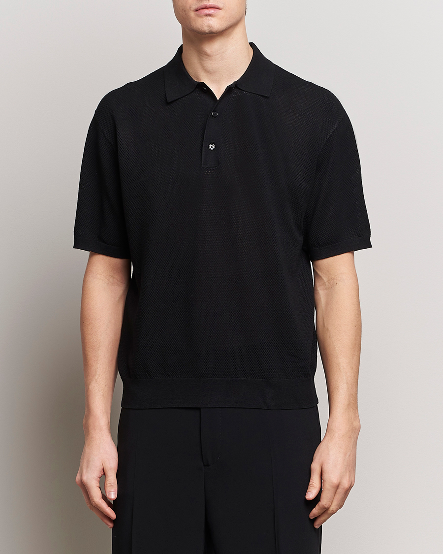 Men | Polo Shirts | Filippa K | Mesh Knitted Polo Black
