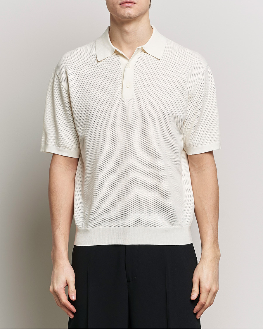 Filippa K Mesh Knitted Polo Chalk White at CareOfCarl.com
