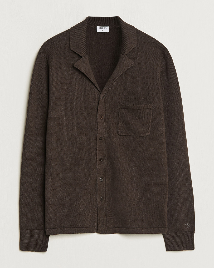 Men | Sweaters & Knitwear | Filippa K | Cotton Linen Knitted Shirt Dark Oak