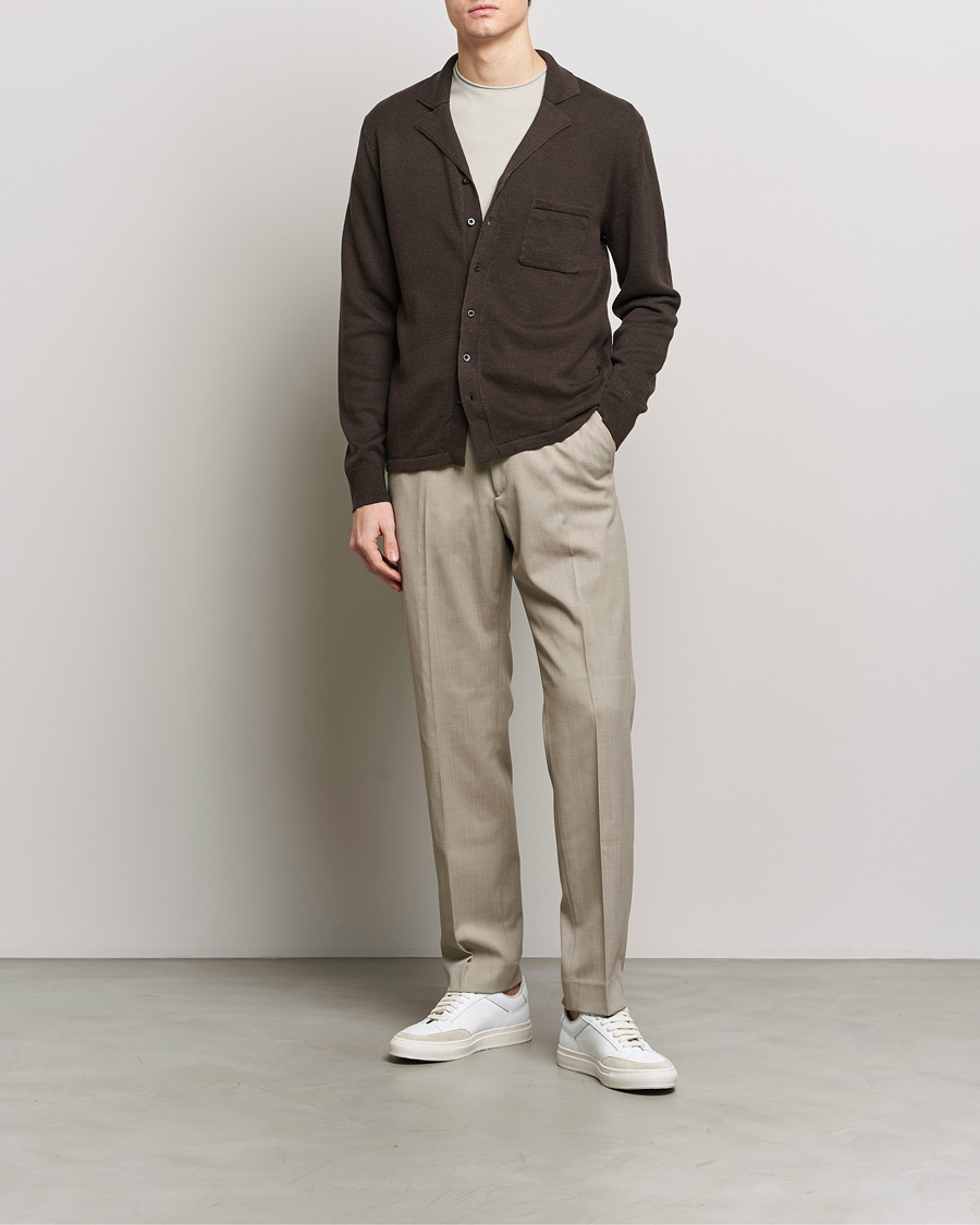 Men | Sweaters & Knitwear | Filippa K | Cotton Linen Knitted Shirt Dark Oak