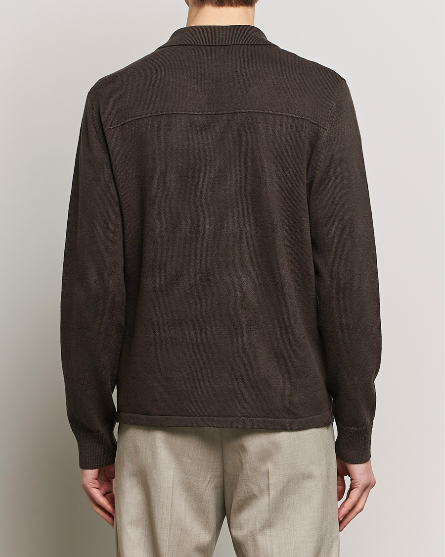 Men | Sweaters & Knitwear | Filippa K | Cotton Linen Knitted Shirt Dark Oak