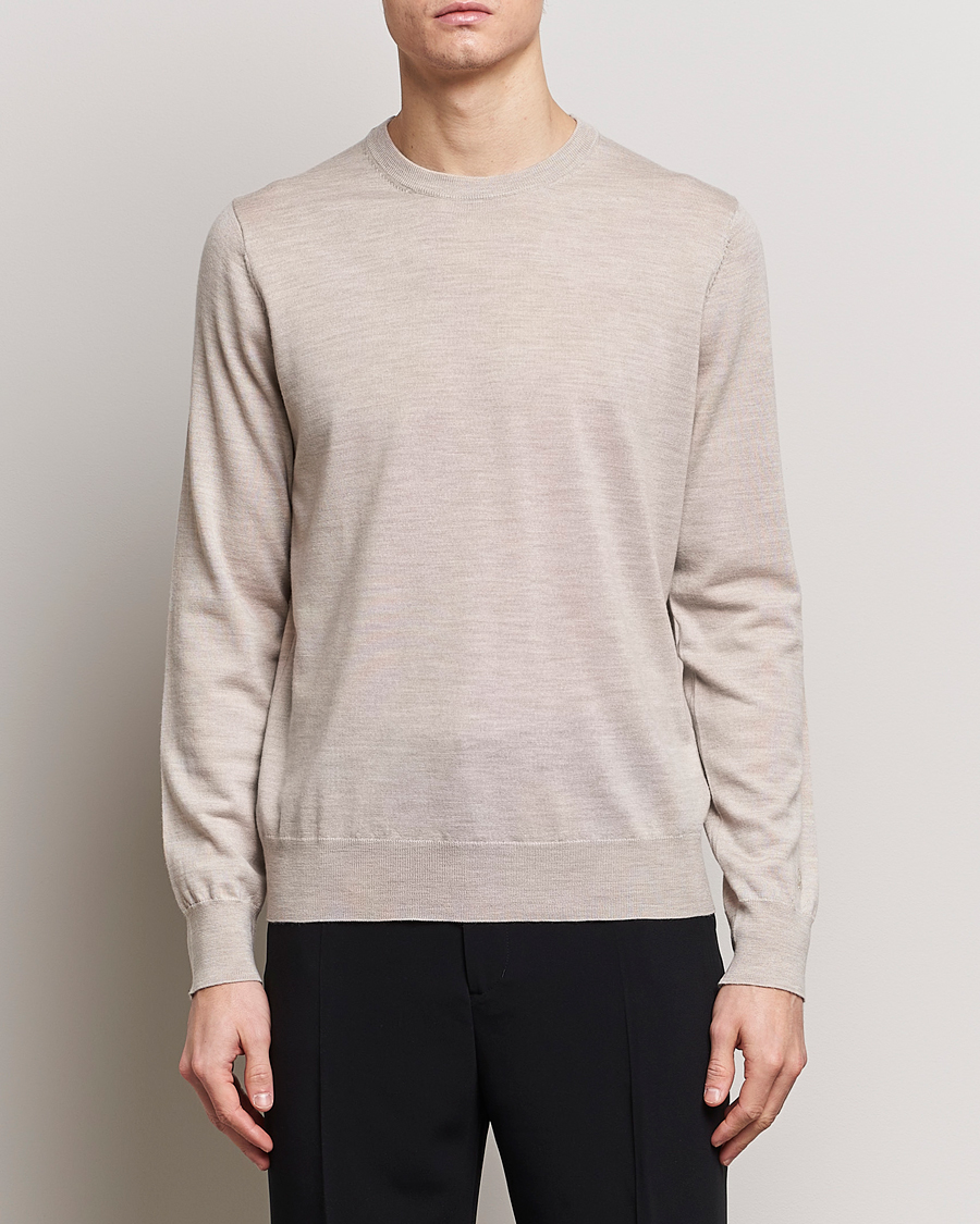 Men | Sweaters & Knitwear | Filippa K | Merino Round Neck Sweater Beige Melange