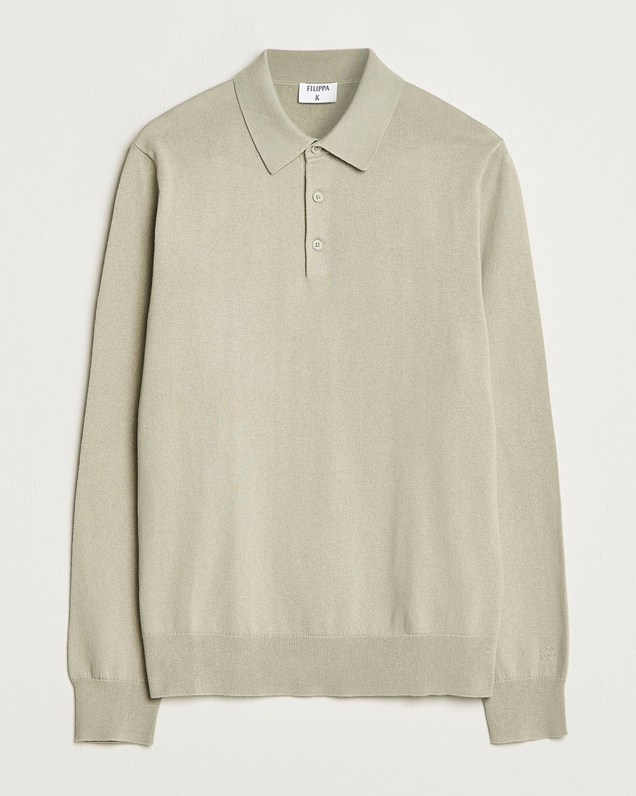 Men | Sweaters & Knitwear | Filippa K | Knitted Polo Shirt Light Sage