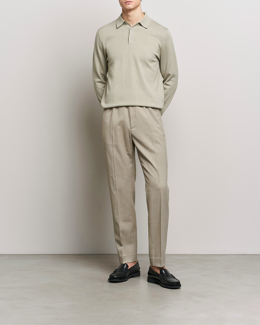 Men | Sweaters & Knitwear | Filippa K | Knitted Polo Shirt Light Sage