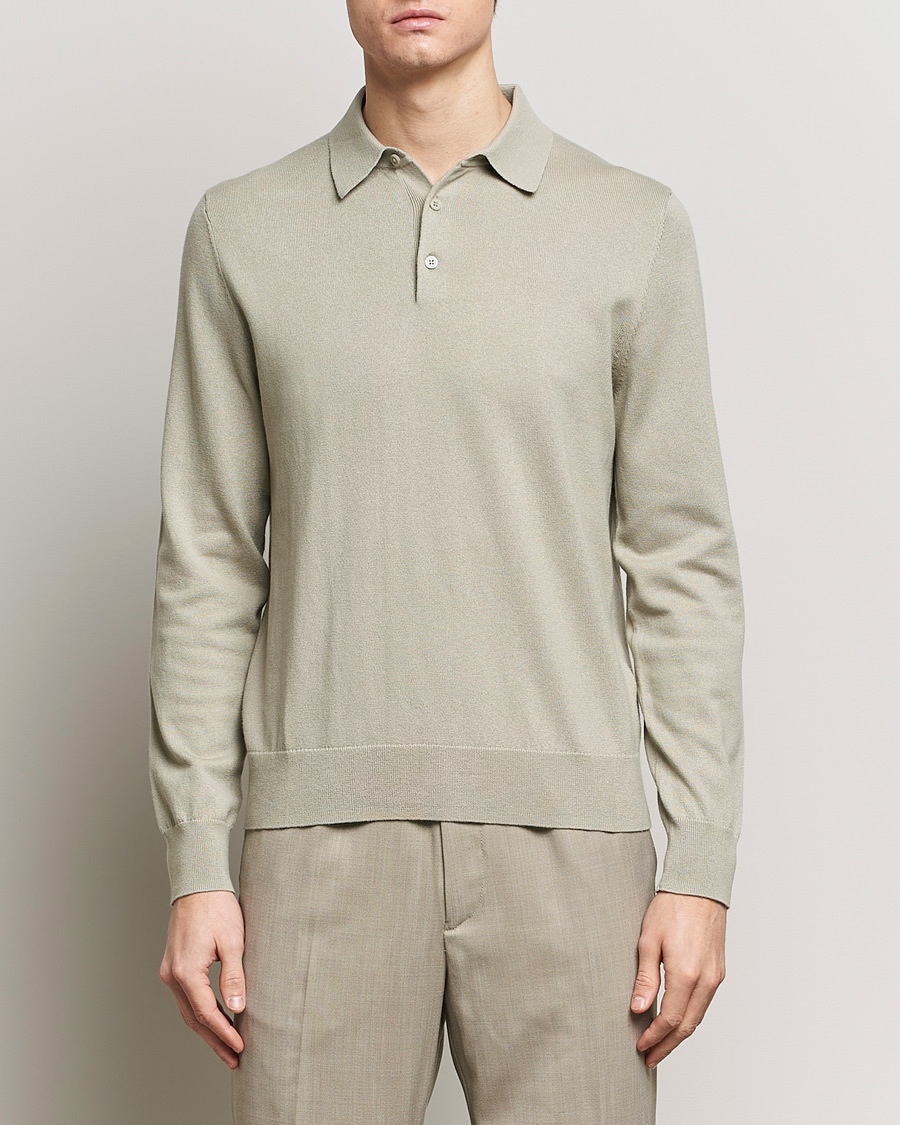 Men | Sweaters & Knitwear | Filippa K | Knitted Polo Shirt Light Sage