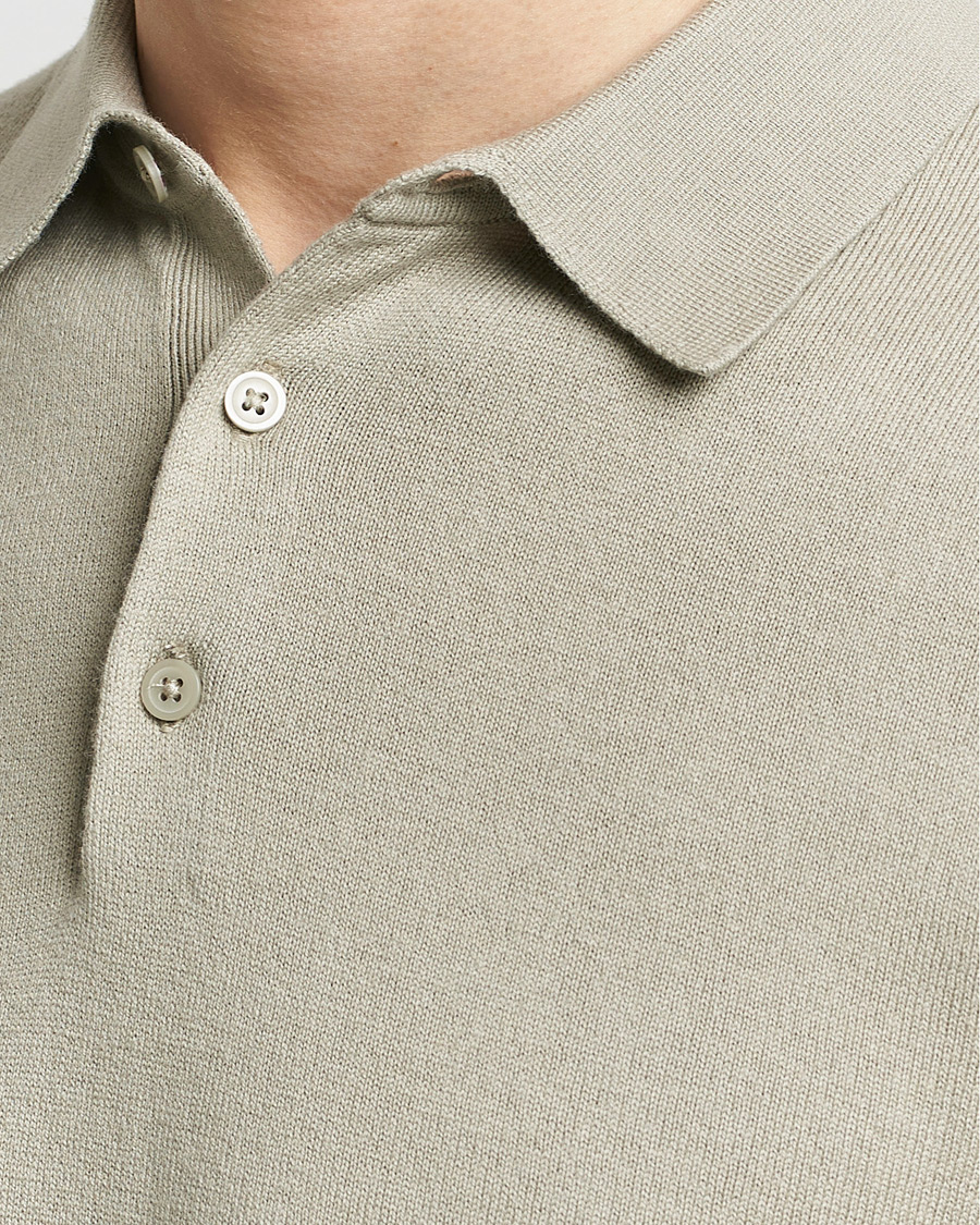 Men | Sweaters & Knitwear | Filippa K | Knitted Polo Shirt Light Sage